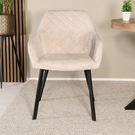Lizzely Garden & Living Eetkamerstoel met armleuning Yurgan chenille beige eetstoel