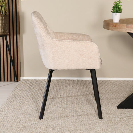 Lizzely Garden & Living Eetkamerstoel met armleuning Yurgan chenille beige eetstoel