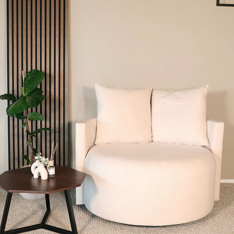 Lizzely Garden & Living Fauteuil loveseat velvet creme draaibare fauteuil