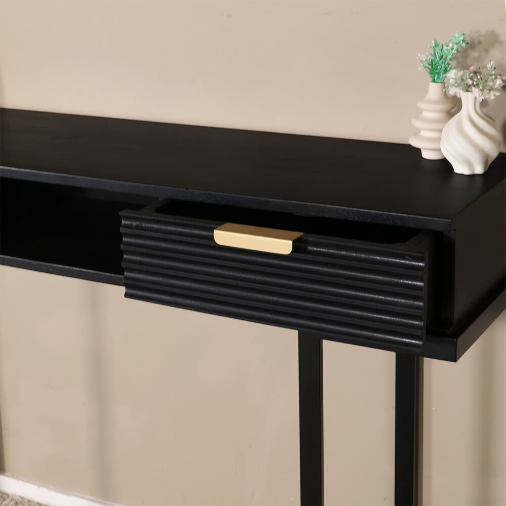 Kaptafel Georgia massief mangohout 2 lades 120cm zwart make-up tafel