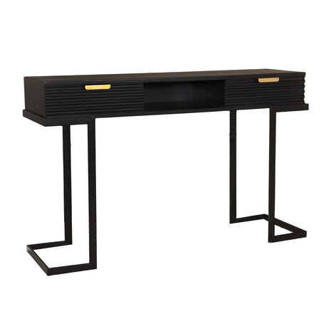 Lizzely Garden & Living Kaptafel Georgia massief mangohout 2 lades 120cm zwart make-up tafel