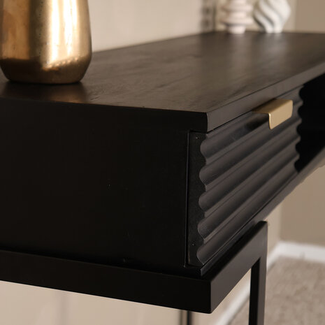 Lizzely Garden & Living Kaptafel Georgia massief mangohout 2 lades 120cm zwart make-up tafel