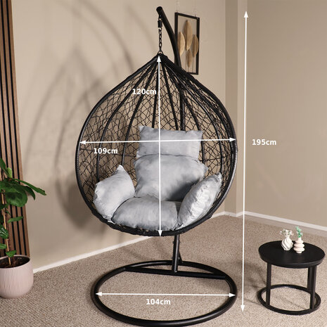 Lizzely Garden & Living Egg hangstoel zwart roundabout ei stoel hang