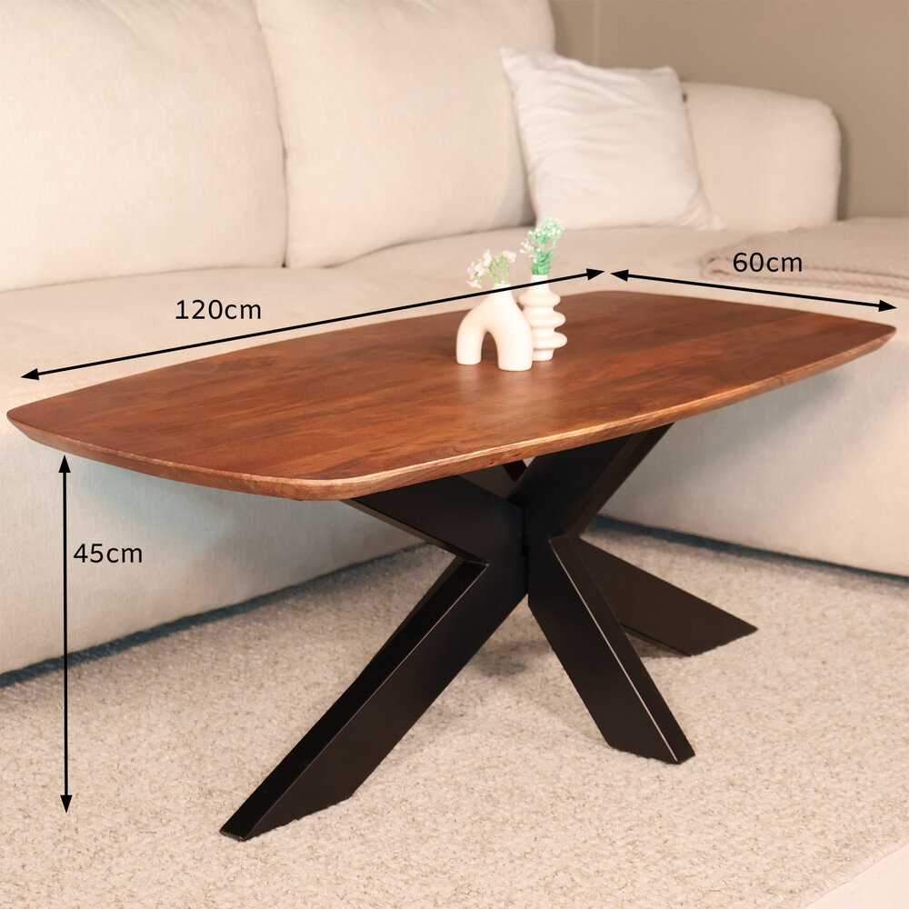 Salontafel deens ovaal mangohout 120cm Livy walnoot
