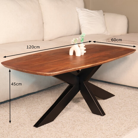 Lizzely Garden & Living Salontafel deens ovaal mangohout 120cm Livy walnoot