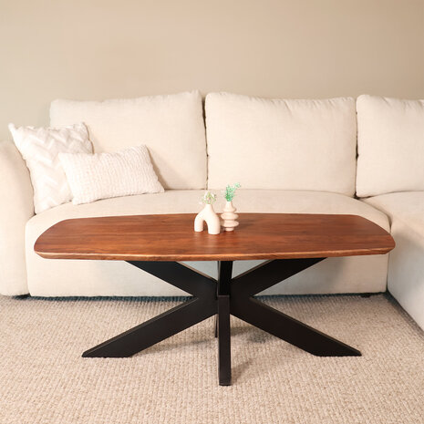 Lizzely Garden & Living Salontafel deens ovaal mangohout 120cm Livy walnoot