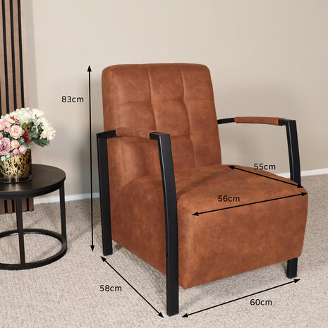 Lizzely Garden & Living Fauteuil Noud cognac microvezel