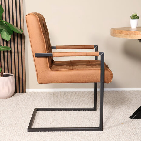 Lizzely Garden & Living Eetkamerstoel met armleuning Milan cognac microvezel industrieel