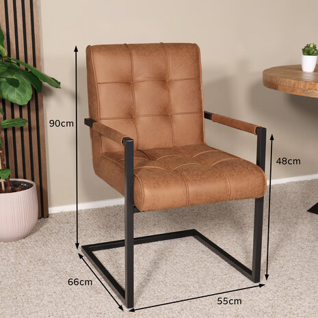 Lizzely Garden & Living Eetkamerstoel met armleuning Milan cognac microvezel industrieel