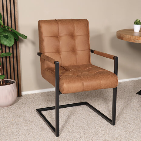 Lizzely Garden & Living Eetkamerstoel met armleuning Milan cognac microvezel industrieel