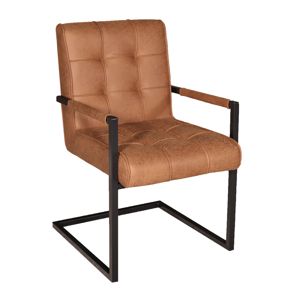Eetkamerstoel met armleuning Milan cognac microvezel industrieel