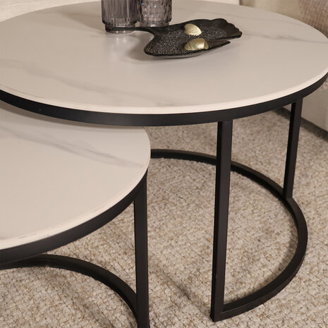 Lizzely Garden & Living Salontafel rond 2delig marmerlook Bero wit side table steen bijzettafel