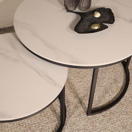 Lizzely Garden & Living Salontafel rond 2delig marmerlook Bero wit side table steen bijzettafel
