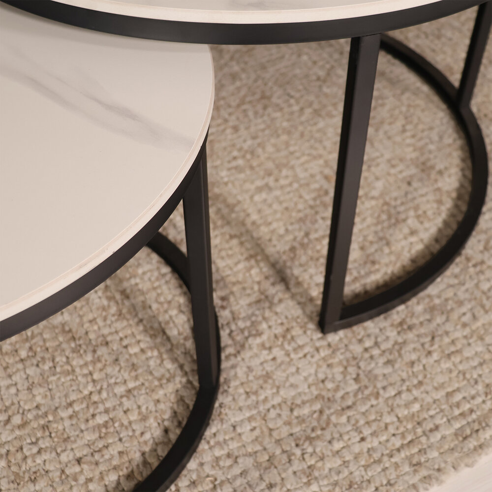 Salontafel rond 2delig marmerlook Bero wit side table steen bijzettafel