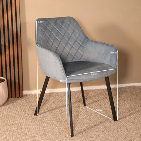 Lizzely Garden & Living Eetkamerstoel met armleuning Yurgan velvet blauw eetstoel Lizzely Garden & Living Eetkamerstoel met armleuning Yurgan velvet blauw eetstoel
