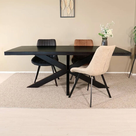 Lizzely Garden & Living Eettafel langwerpig mangohout 200cm zwart John langwerpige tafel duurzaam mango eetkamertafel