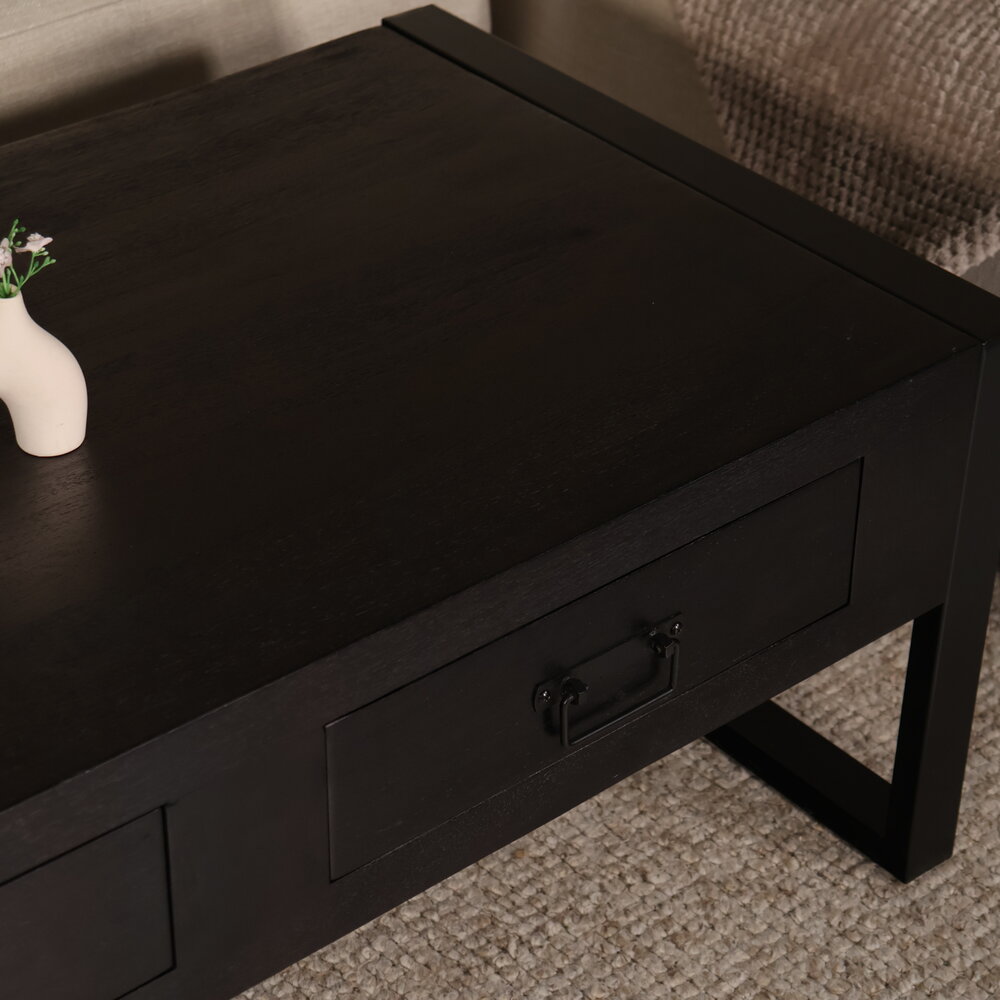 Salontafel industrieel mangohout Kai zwart 125cm side table