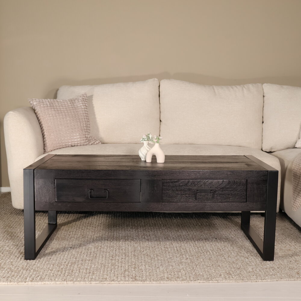 Salontafel industrieel mangohout Kai zwart 125cm side table