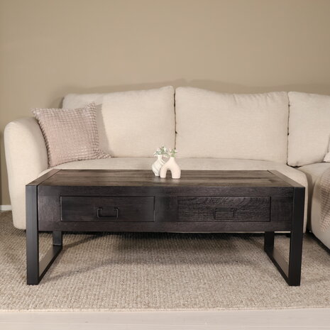 Lizzely Garden & Living Salontafel industrieel mangohout Kai zwart 125cm side table