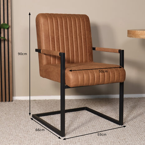 Lizzely Garden & Living Eetkamerstoel met armleuning Timor cognac microvezel eetstoel