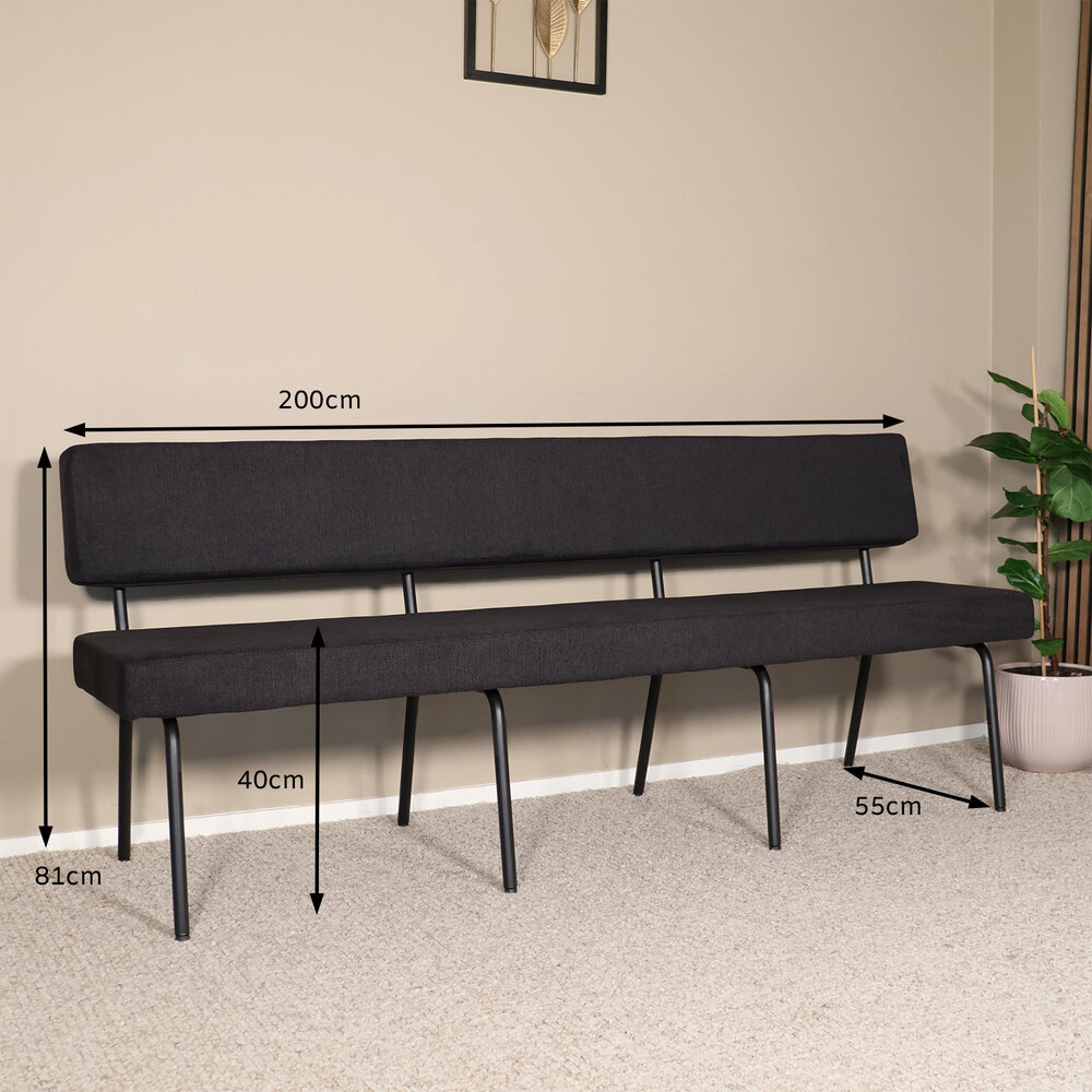 Eetkamerbank Wendy 200cm zwart stof eetbank Eetkamerbank Wendy 200cm zwart stof eetbank
