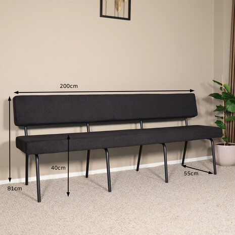 Lizzely Garden & Living Eetkamerbank Wendy 200cm zwart stof eetbank Lizzely Garden & Living Eetkamerbank Wendy 200cm zwart stof eetbank