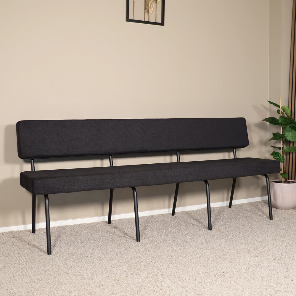 Eetkamerbank Wendy 200cm zwart stof eetbank Eetkamerbank Wendy 200cm zwart stof eetbank