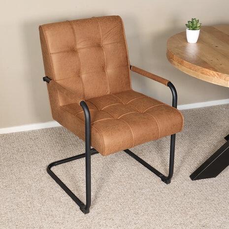 Lizzely Garden & Living Eetkamerstoel met armleuning Indy cognac microvezel eetstoel