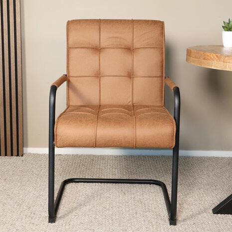 Lizzely Garden & Living Eetkamerstoel met armleuning Indy cognac microvezel eetstoel