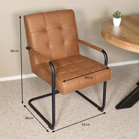 Lizzely Garden & Living Eetkamerstoel met armleuning Indy cognac microvezel eetstoel