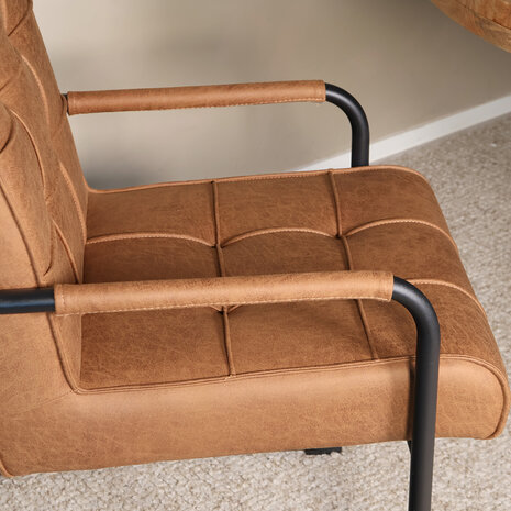 Lizzely Garden & Living Eetkamerstoel met armleuning Indy cognac microvezel eetstoel