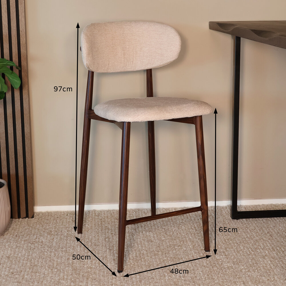 Barkruk Japandi beige Reika walnoot