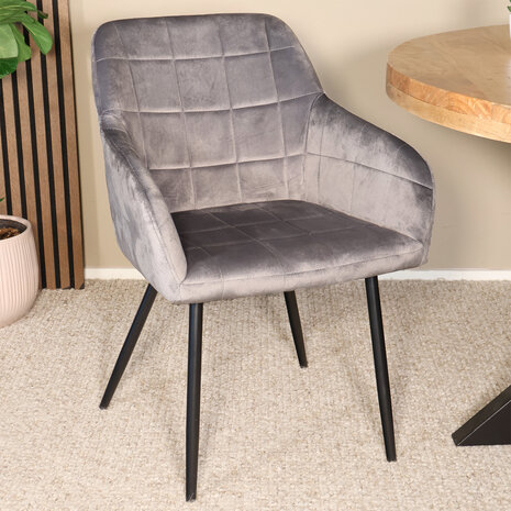 Lizzely Garden & Living Eetkamerstoel met armleuning Barbara velvet grijs eetstoel