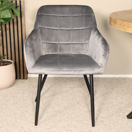 Lizzely Garden & Living Eetkamerstoel met armleuning Barbara velvet grijs eetstoel