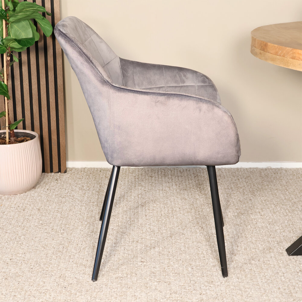 Eetkamerstoel met armleuning Barbara velvet grijs eetstoel