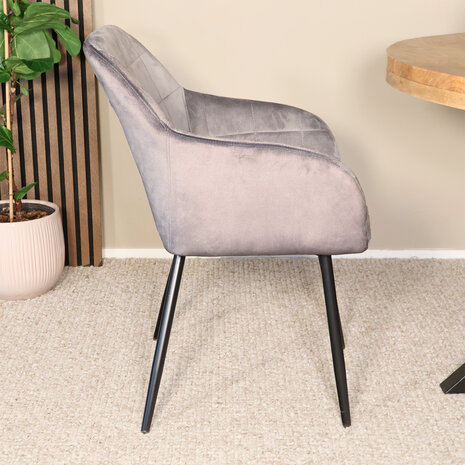 Lizzely Garden & Living Eetkamerstoel met armleuning Barbara velvet grijs eetstoel