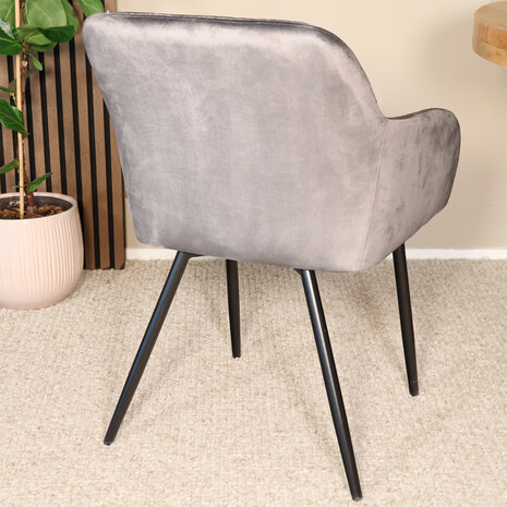 Lizzely Garden & Living Eetkamerstoel met armleuning Barbara velvet grijs eetstoel