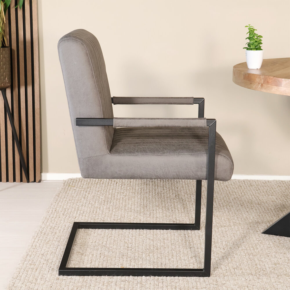 Eetkamerstoel met armleuning Timor antraciet microvezel eetstoel