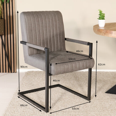 Lizzely Garden & Living Eetkamerstoel met armleuning Timor antraciet microvezel eetstoel