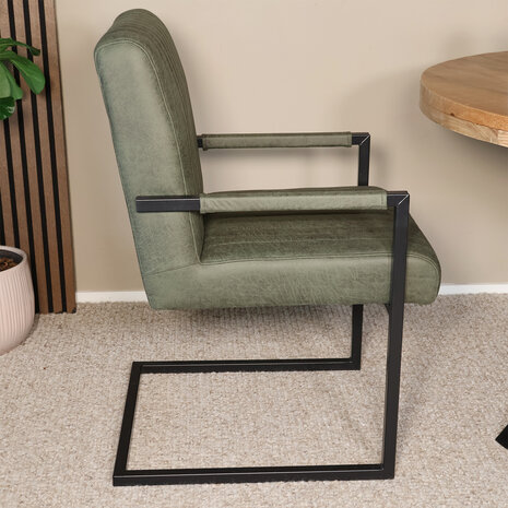 Lizzely Garden & Living Eetkamerstoel met armleuning Timor donkergroen microvezel eetstoel