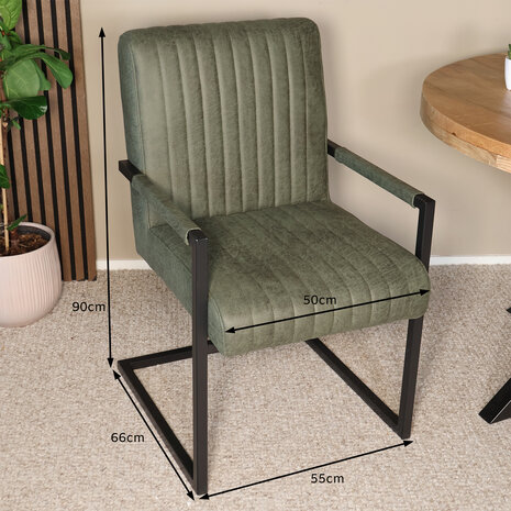 Lizzely Garden & Living Eetkamerstoel met armleuning Timor donkergroen microvezel eetstoel