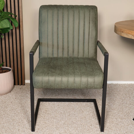 Lizzely Garden & Living Eetkamerstoel met armleuning Timor donkergroen microvezel eetstoel