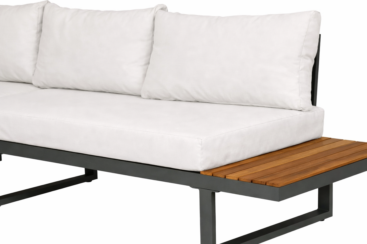 Loungeset 5-zits aluminium en acaciahout wit Darcio met bijzettafel Loungeset 5-zits aluminium en acaciahout wit Darcio met bijzettafel