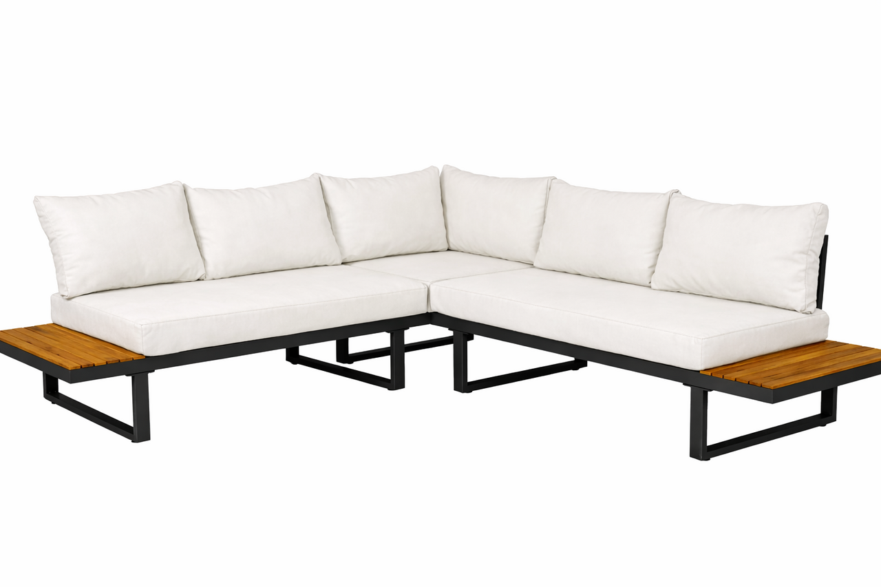 Loungeset 5-zits aluminium en acaciahout wit Darcio met bijzettafel Loungeset 5-zits aluminium en acaciahout wit Darcio met bijzettafel