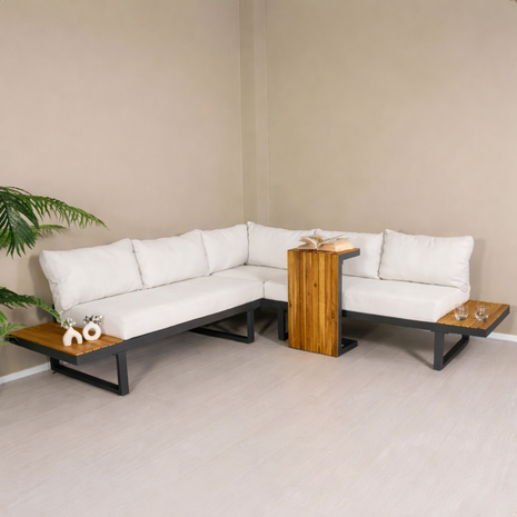 Lizzely Garden & Living Loungeset 5-zits aluminium en acaciahout wit Darcio met bijzettafel Lizzely Garden & Living Loungeset 5-zits aluminium en acaciahout wit Darcio met bijzettafel