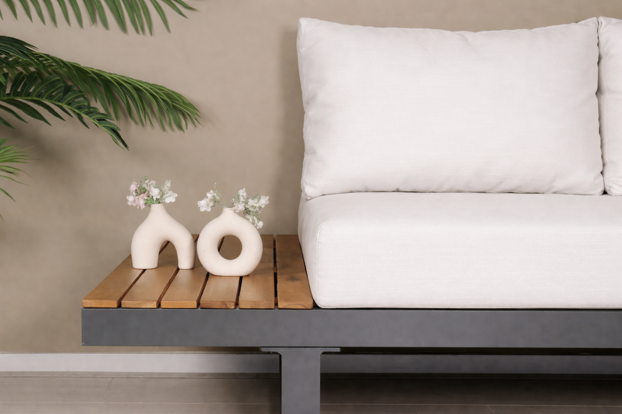 Loungeset 5-zits aluminium en acaciahout wit Darcio met bijzettafel Loungeset 5-zits aluminium en acaciahout wit Darcio met bijzettafel