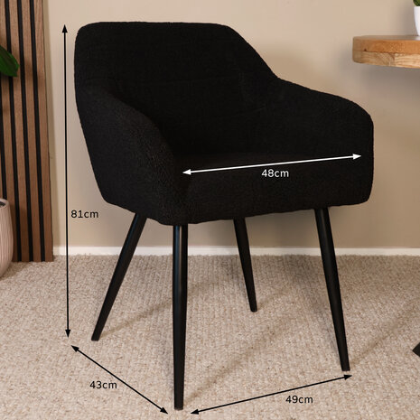 Lizzely Garden & Living Eetkamerstoel met armleuning Barbara zwart teddy eetstoel