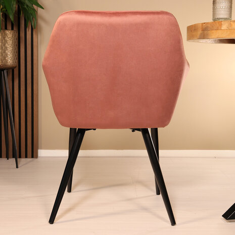 Lizzely Garden & Living Eetkamerstoel met armleuning Darcio roze velvet eetstoel