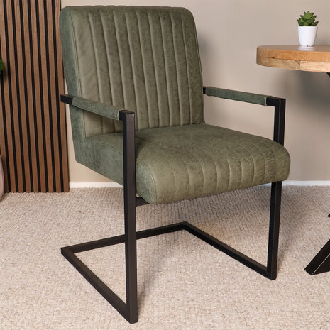 Lizzely Garden & Living Eetkamerstoel met armleuning Timor donkergroen microvezel eetstoel