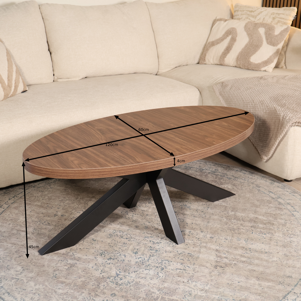 Salontafel ovaal melamine bruin Denzel 120cm